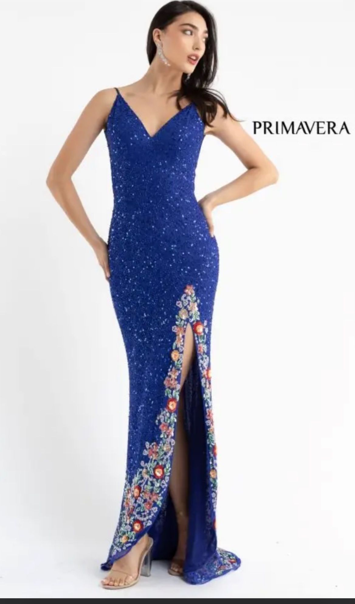 Primavera Size 0 Prom Blue Dress With Train on Queenly
