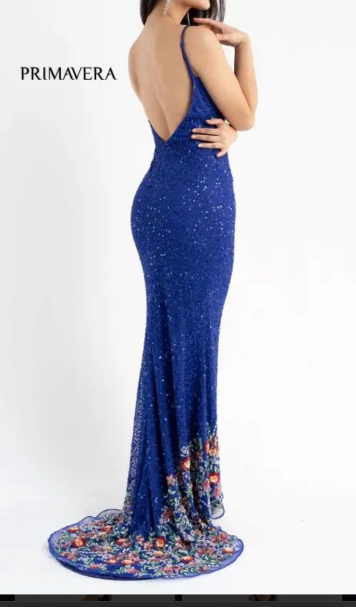 Primavera Size 0 Prom Blue Dress With Train on Queenly