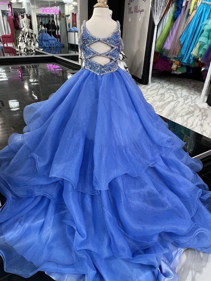 Style C318 Johnathan Kayne Size 8 Pageant Blue Ball Gown on Queenly
