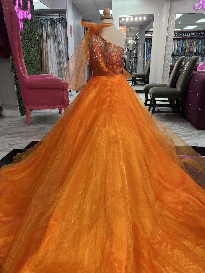 Style C310 Johnathan Kayne Size 4 Pageant Orange Ball Gown on Queenly