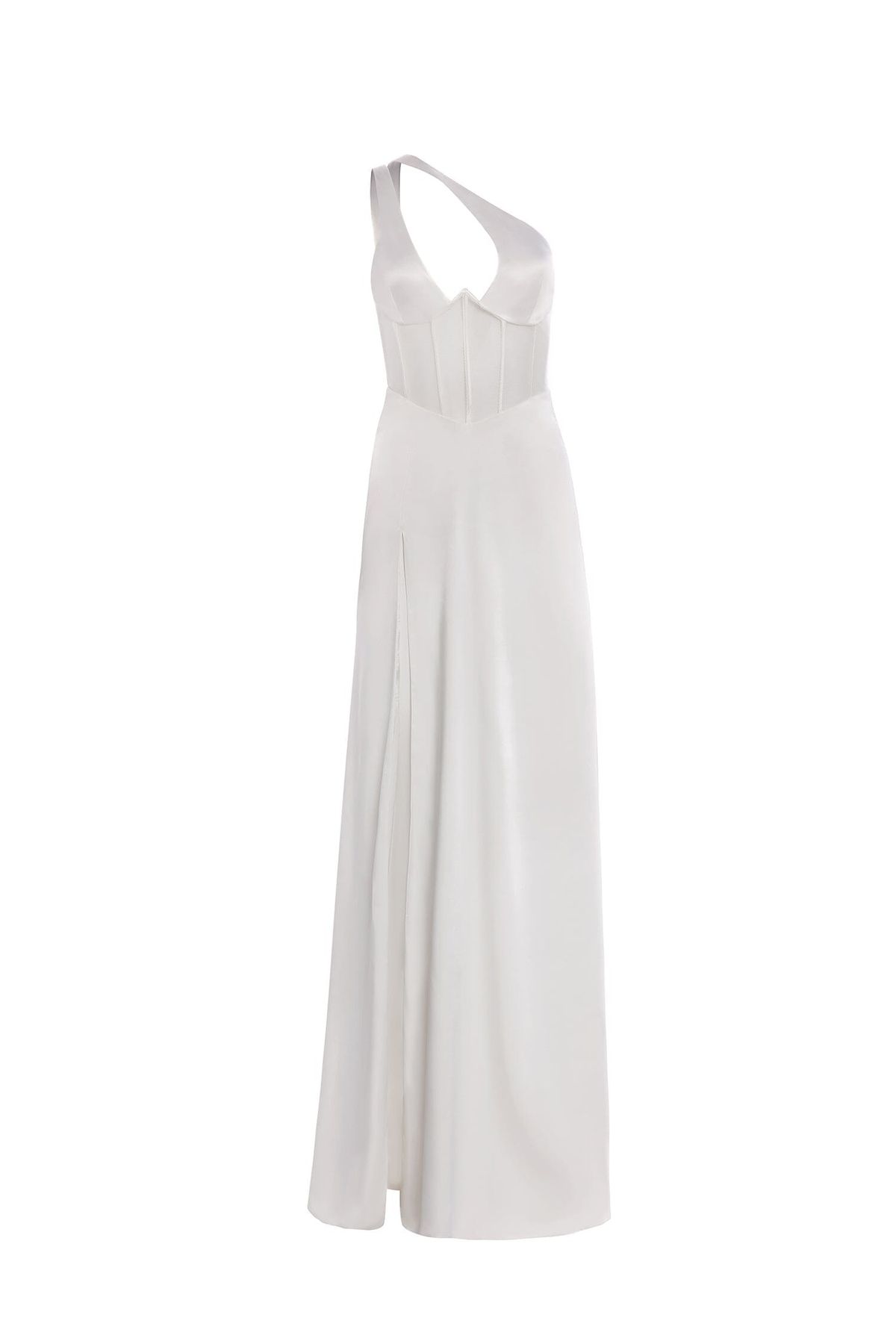 Style Maliha Alamour The Label Size M Satin White Side Slit Dress on Queenly