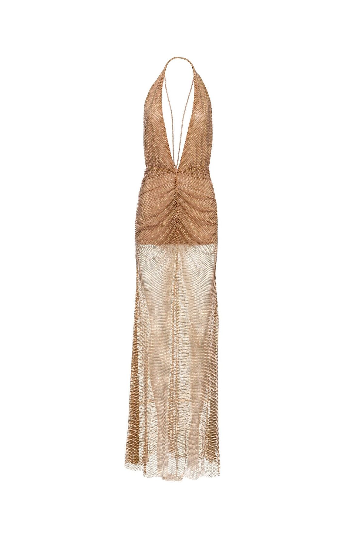 Style Zahara Alamour The Label Size M Plunge Sheer Gold Floor Length Maxi on Queenly