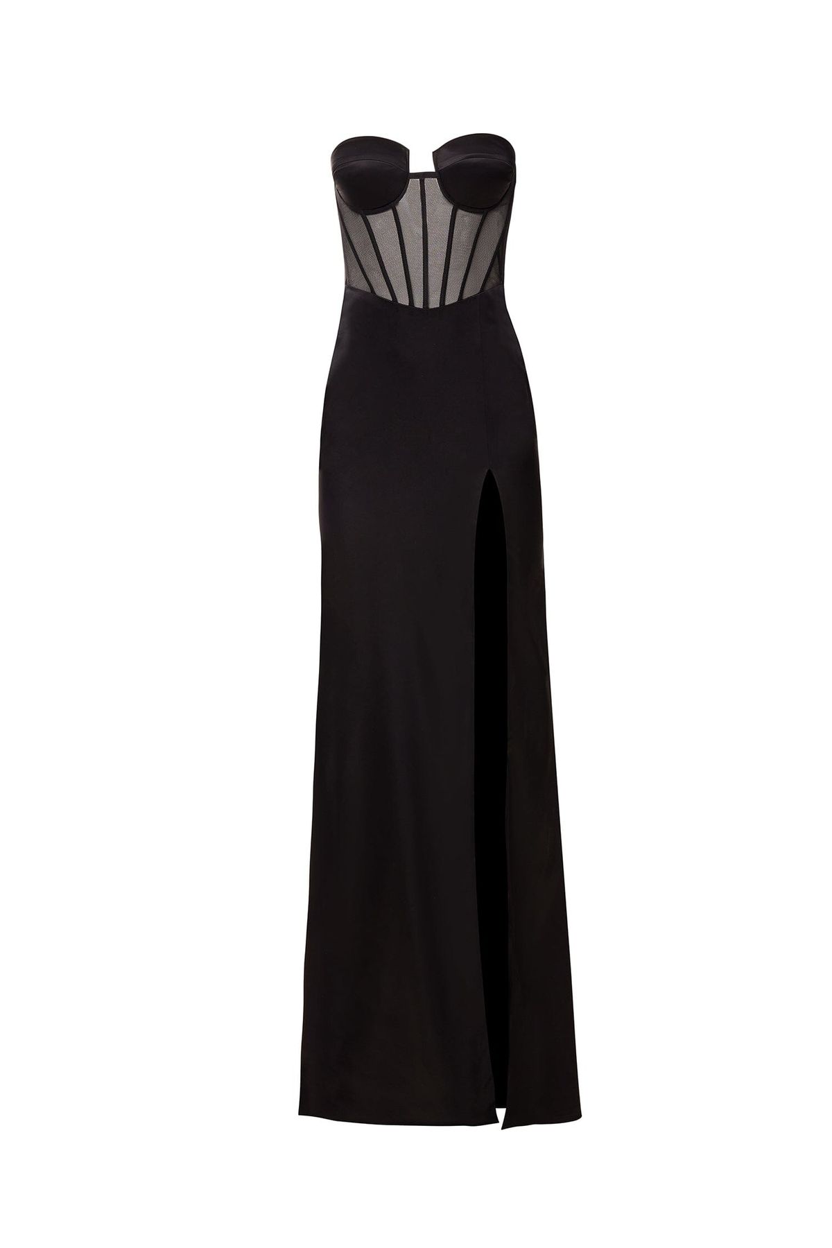 Style Marilyn Alamour The Label Size M Strapless Satin Black Floor Length Maxi on Queenly