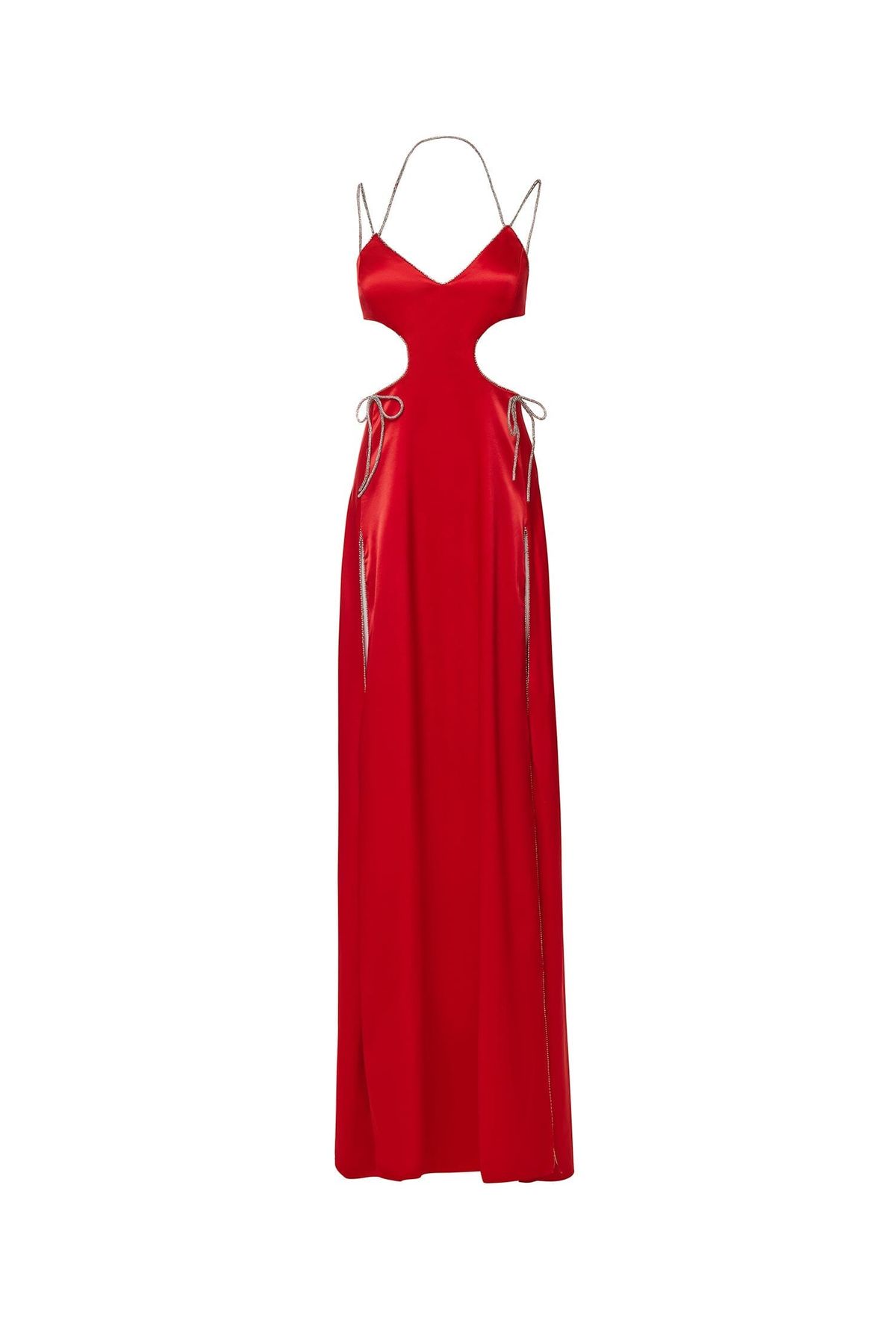 Style Melinda Alamour The Label Size L Satin Red Side Slit Dress on Queenly