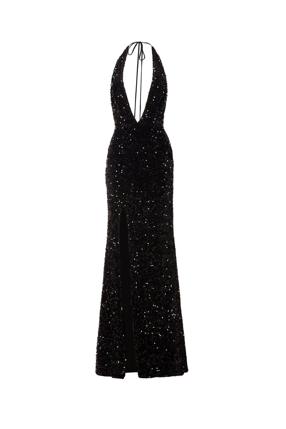 Style Lili Alamour The Label Size XL Prom Plunge Velvet Black Side Slit Dress on Queenly