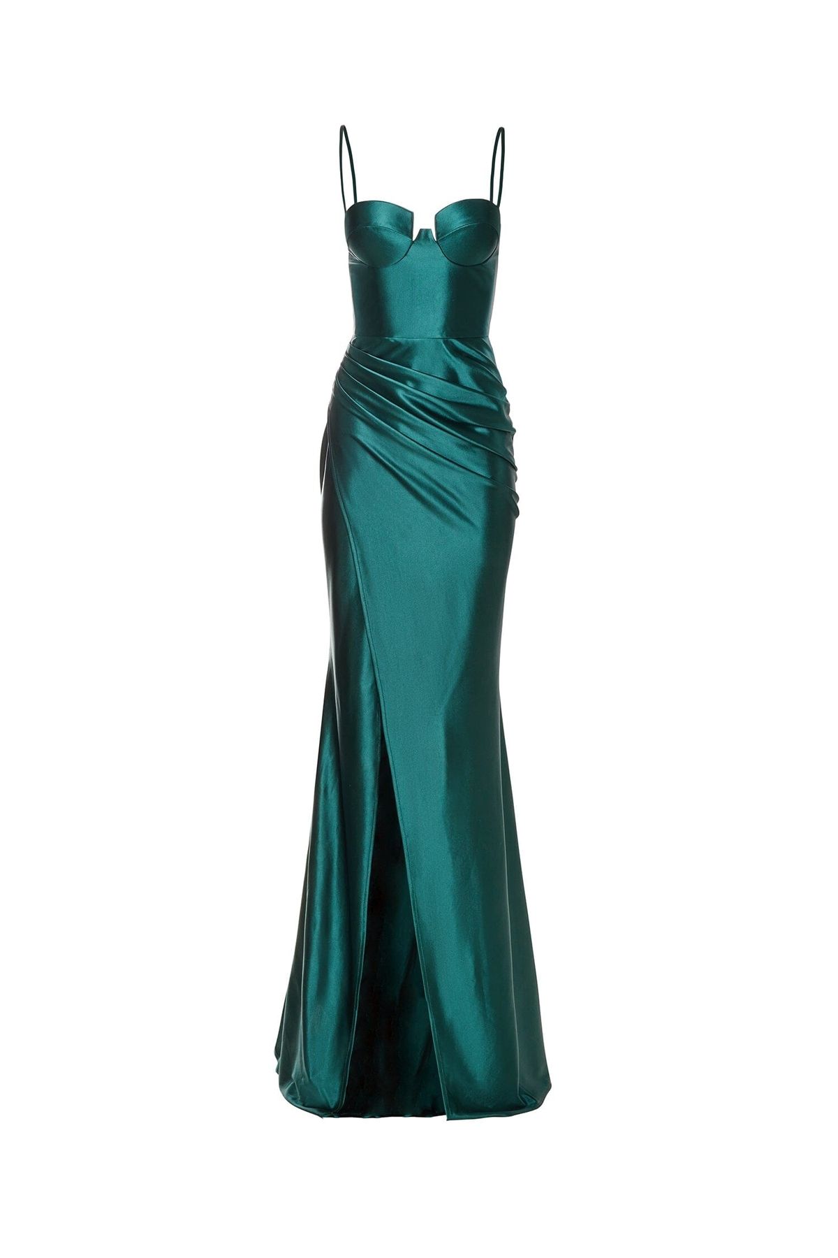Style Nevali Alamour The Label Size XL Satin Emerald Green Side Slit Dress on Queenly