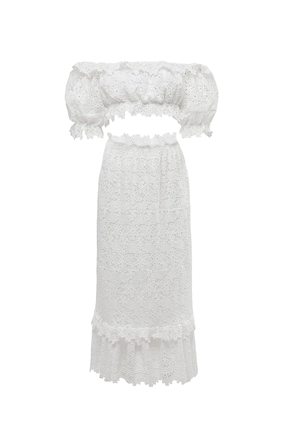 Style Mina Alamour The Label Size XS Lace White Floor Length Maxi on Queenly