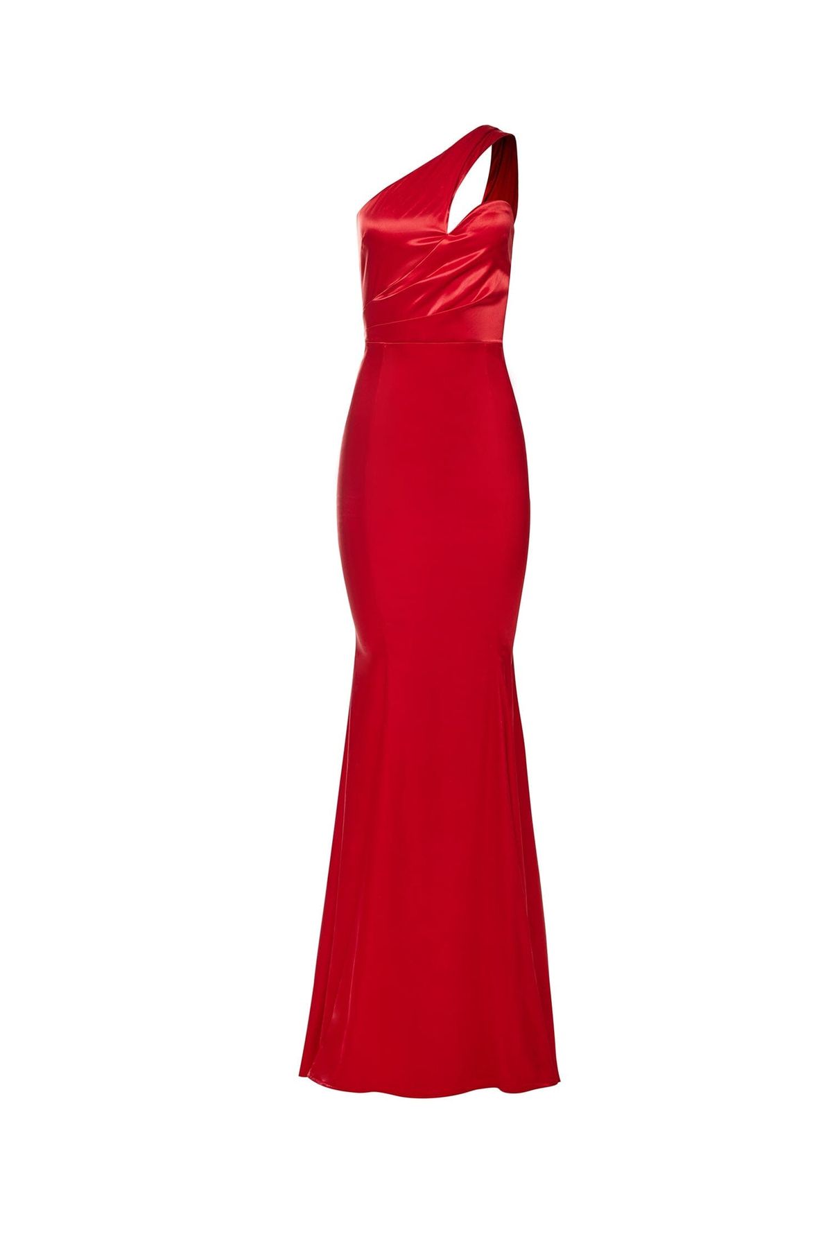 Style Betty Alamour The Label Size XS One Shoulder Satin Red Mermaid Dress on Queenly