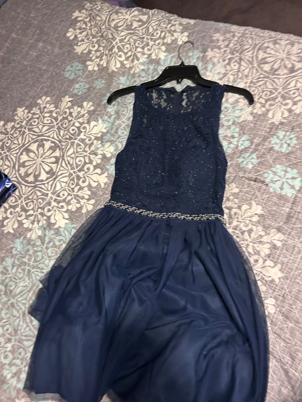 Sequin Hearts Size 8 Wedding Guest Blue A-line Dress on Queenly