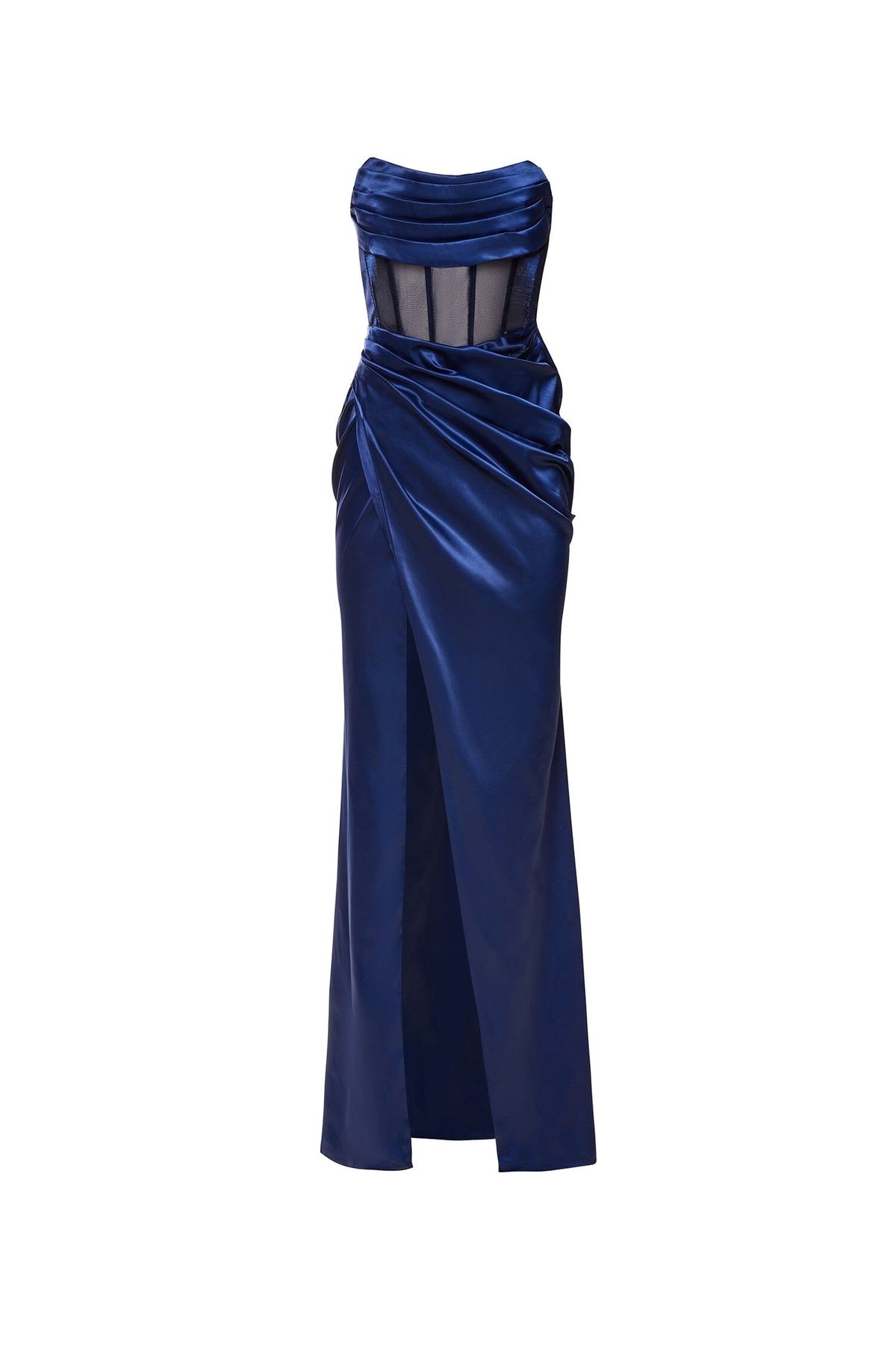 Style Ingrid Alamour The Label Size L Strapless Satin Navy Blue Floor Length Maxi on Queenly