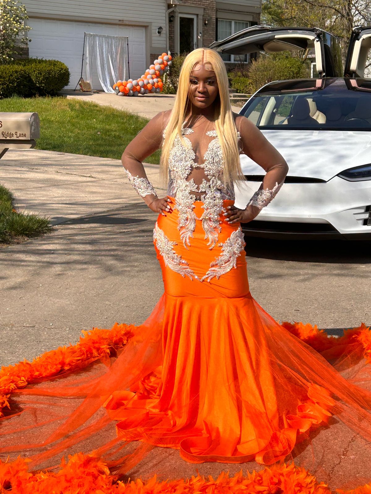 Gorgeous Orange Long Mermaid Tassel V-neck Prom Dress with Sleeves –  BIZTUNNEL