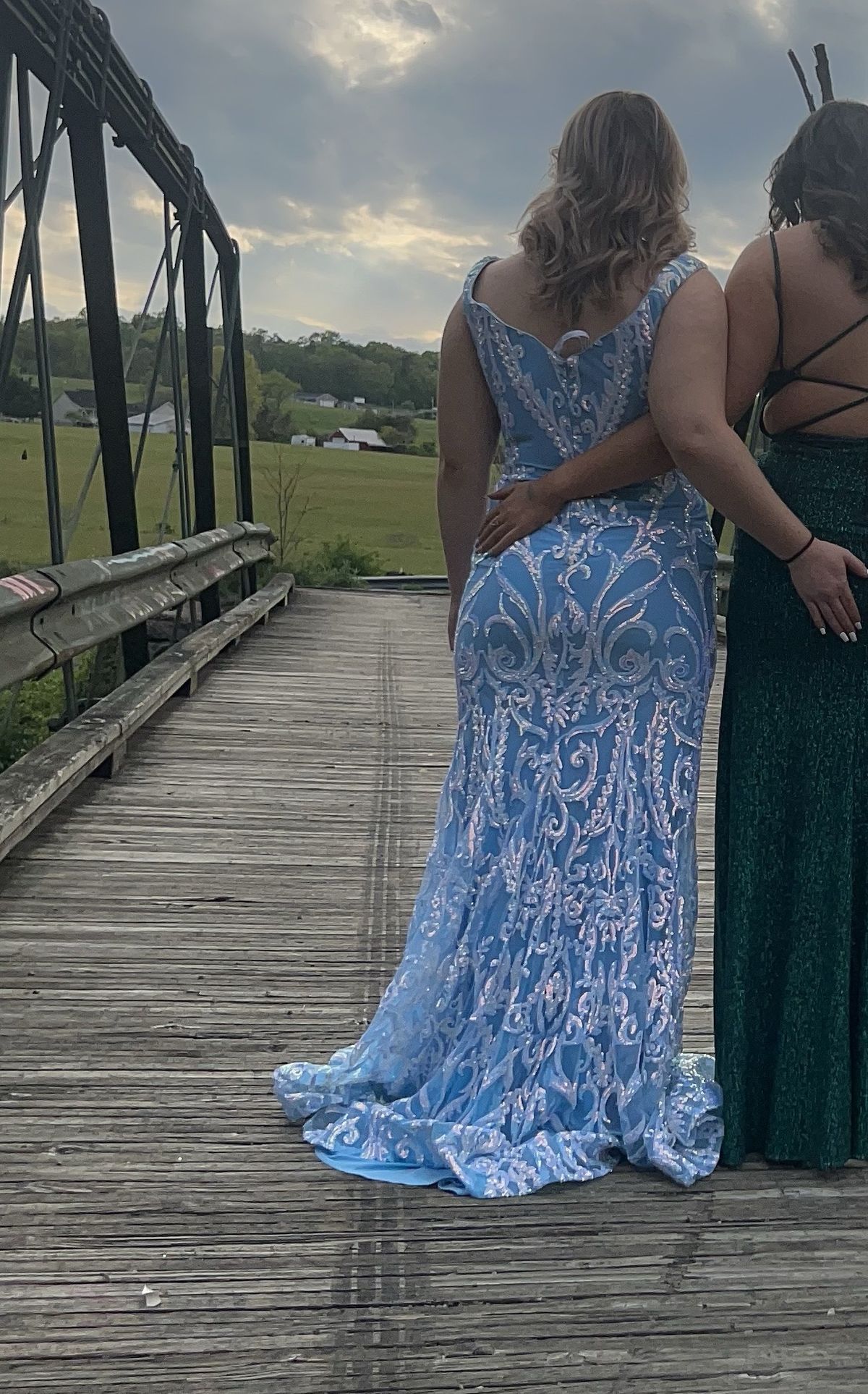 Jovani Size 10 Prom Plunge Sequined Light Blue Mermaid Dress on Queenly