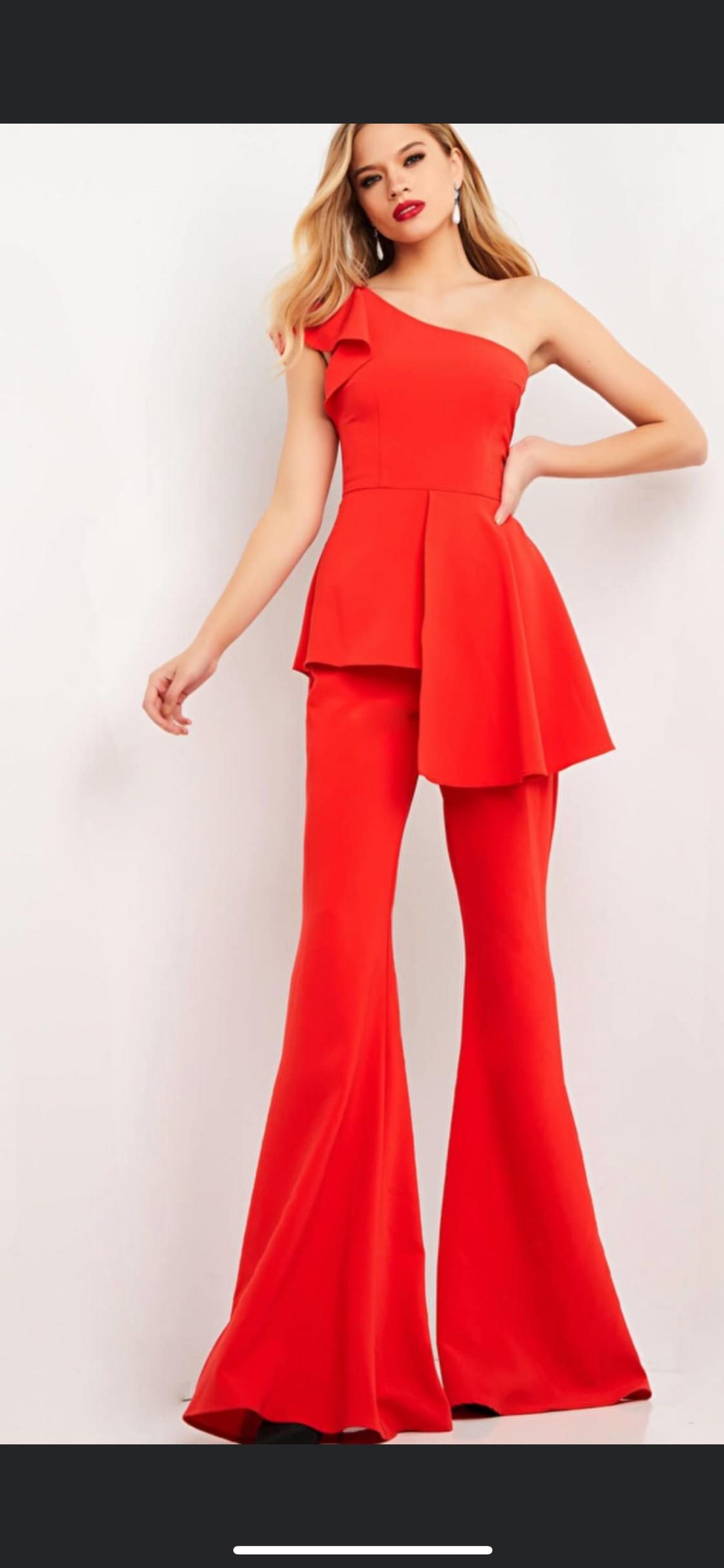 Jovani Size 6 Homecoming One Shoulder Red Formal Jumpsuit on Queenly