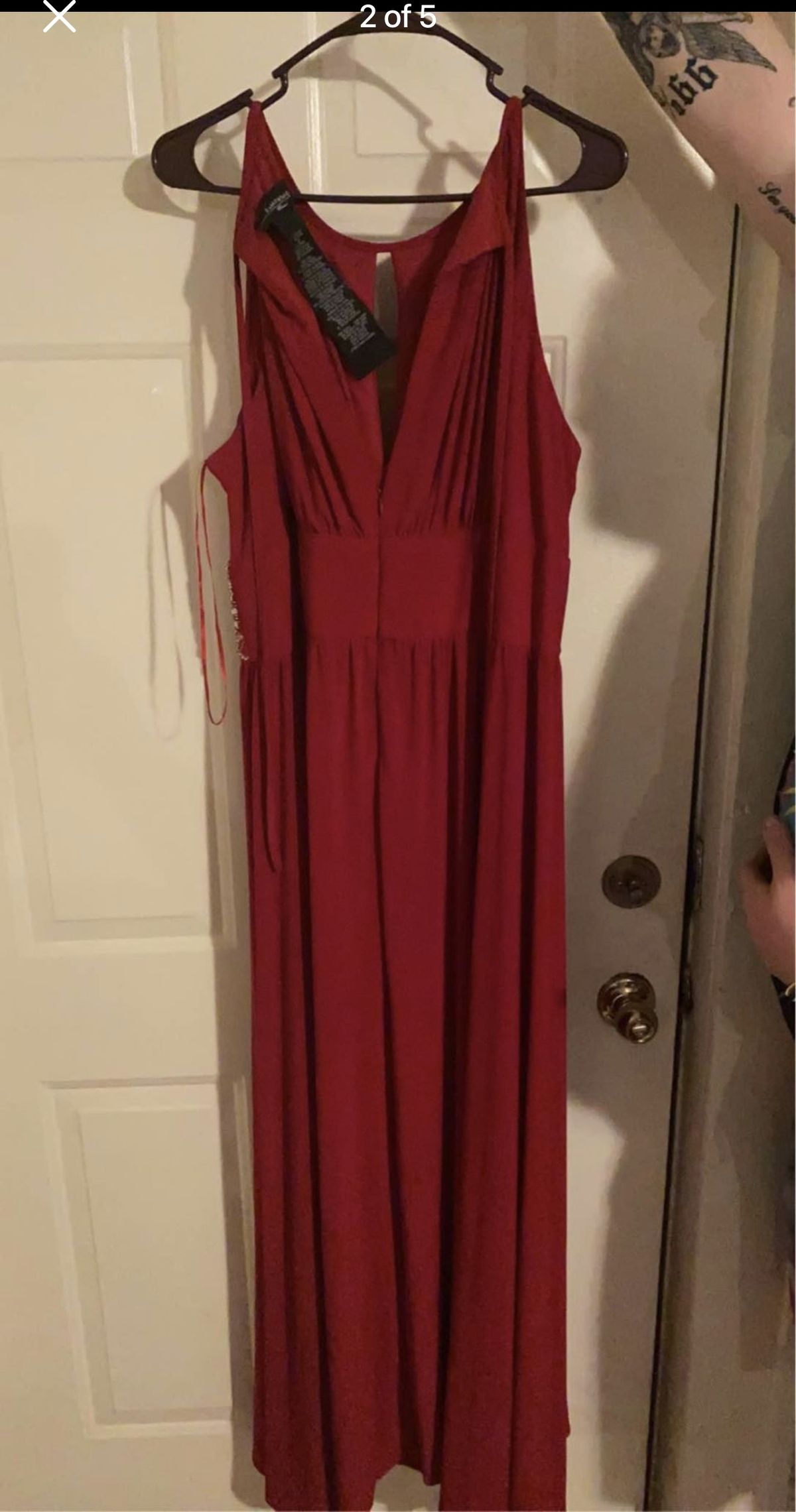 Plus Size 22 Prom High Neck Burgundy Red Side Slit Dress on Queenly