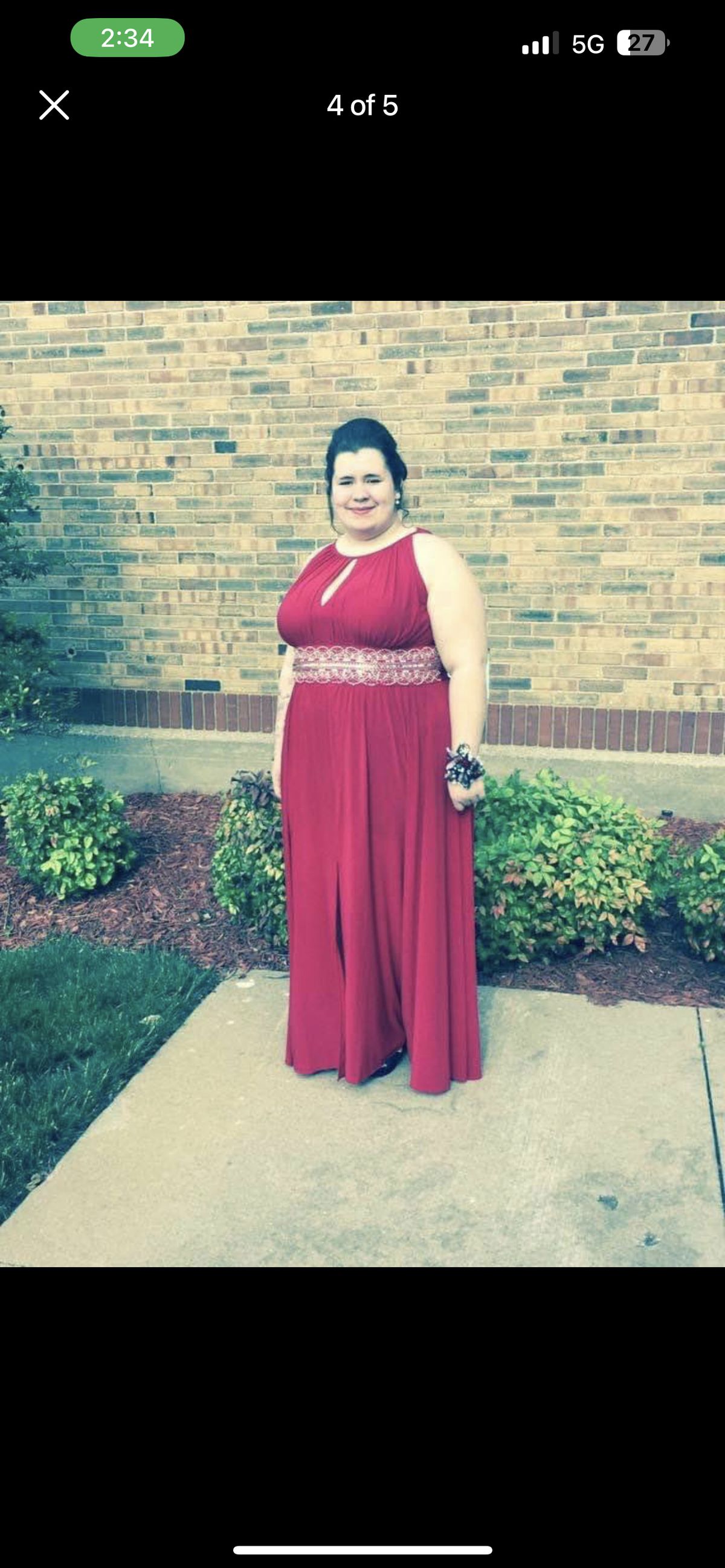 Plus Size 22 Prom High Neck Burgundy Red Side Slit Dress on Queenly