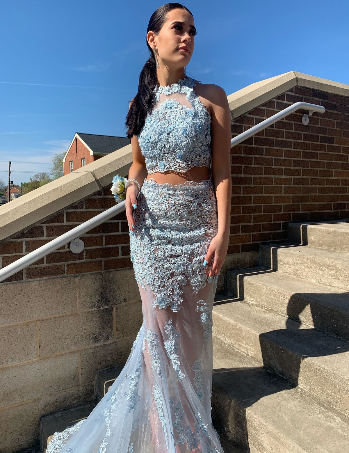 Size 2 Prom Sheer Light Blue Mermaid Dress on Queenly