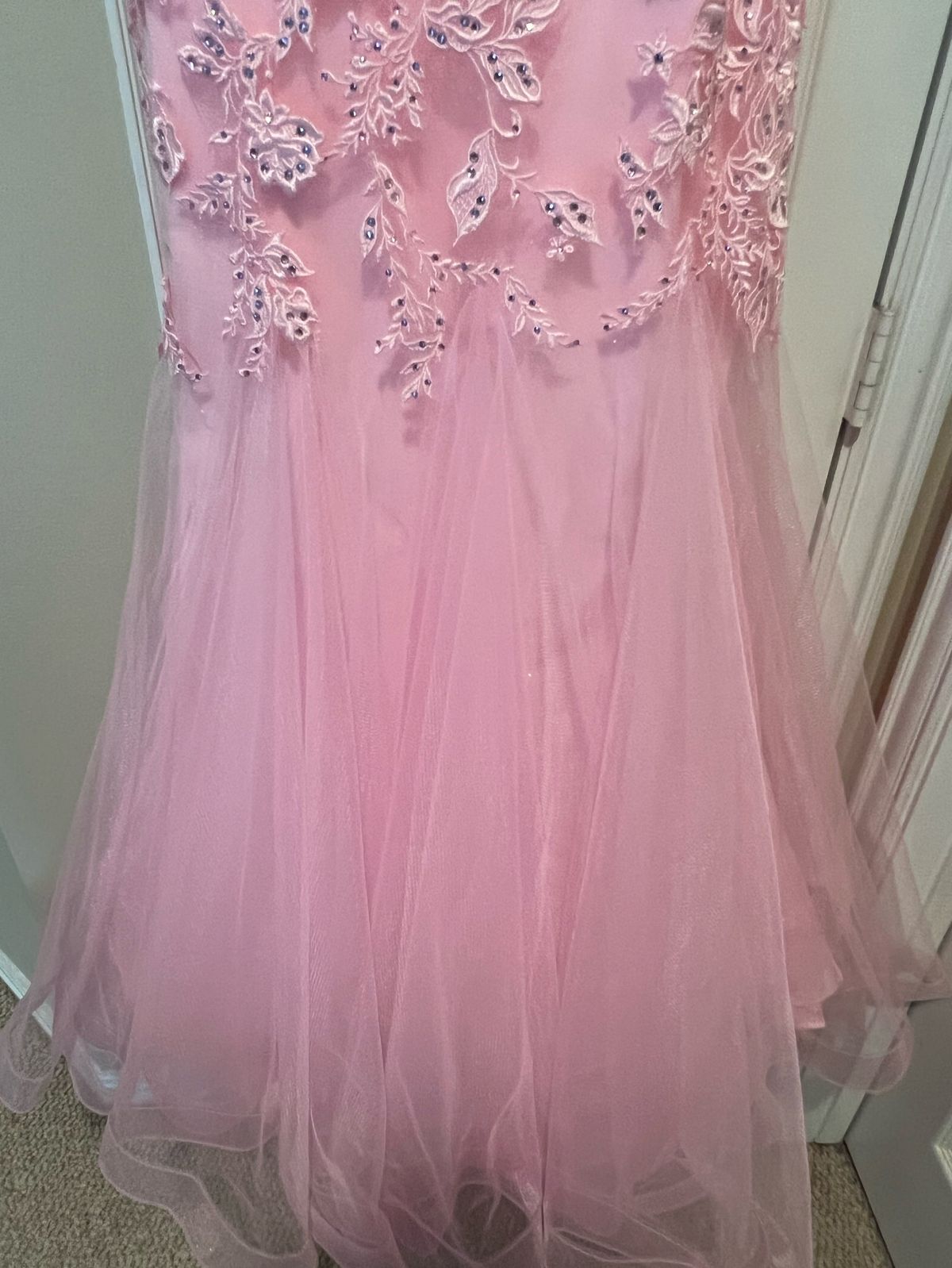 Camille La Vie Size 6 Prom Strapless Sheer Light Pink Dress With Train on Queenly