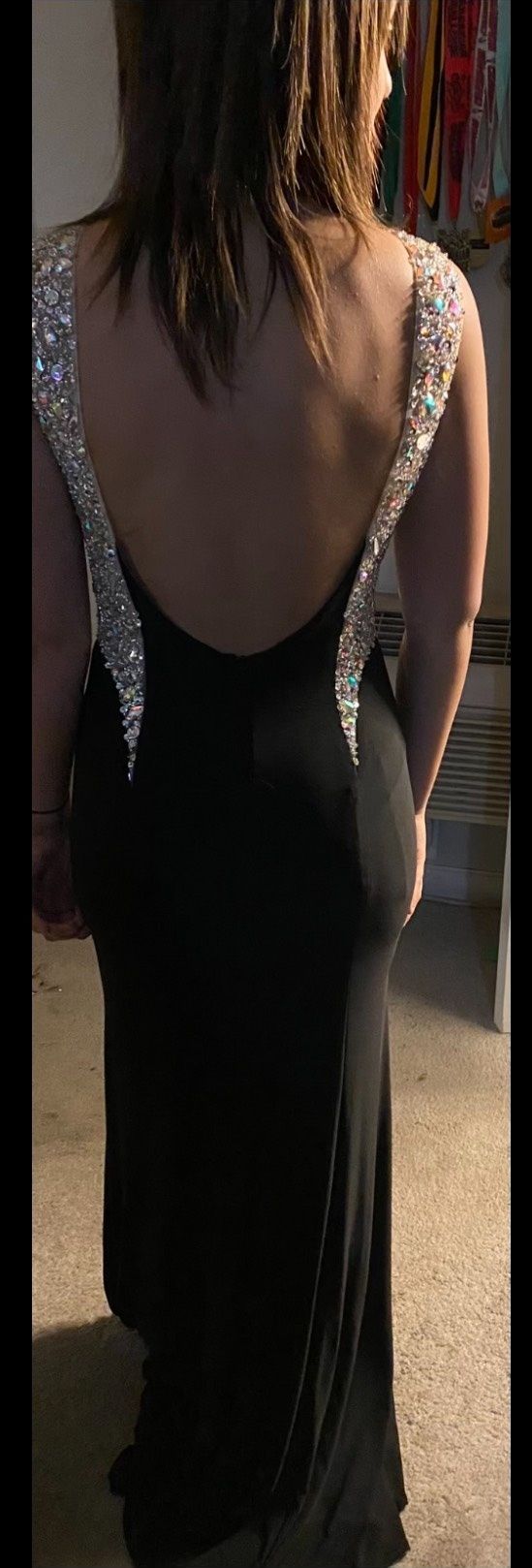 Size S Prom High Neck Sequined Black Side Slit Dress on Queenly