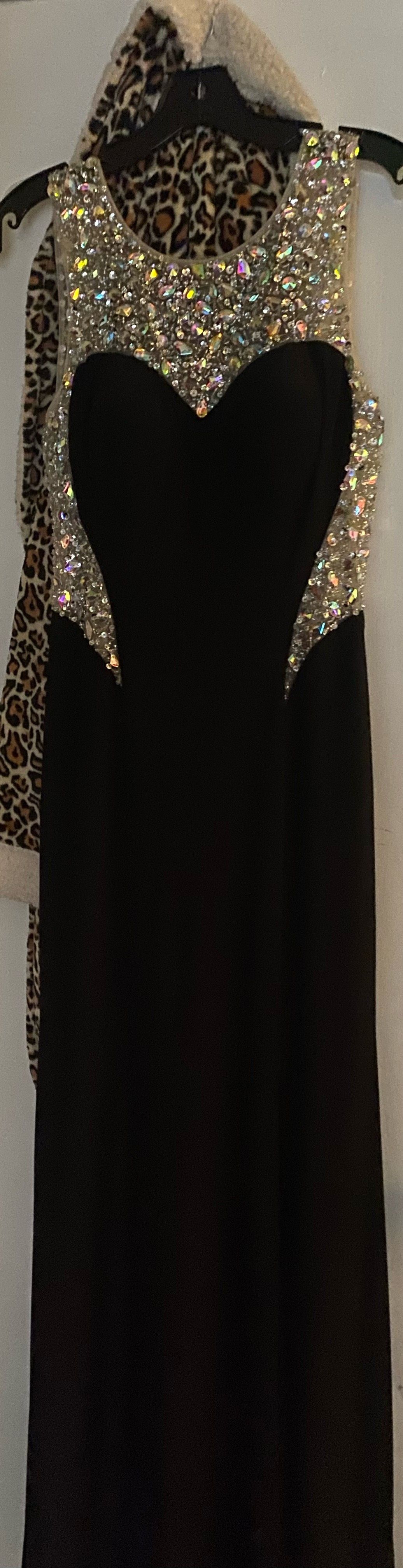 Size S Prom High Neck Sequined Black Side Slit Dress on Queenly
