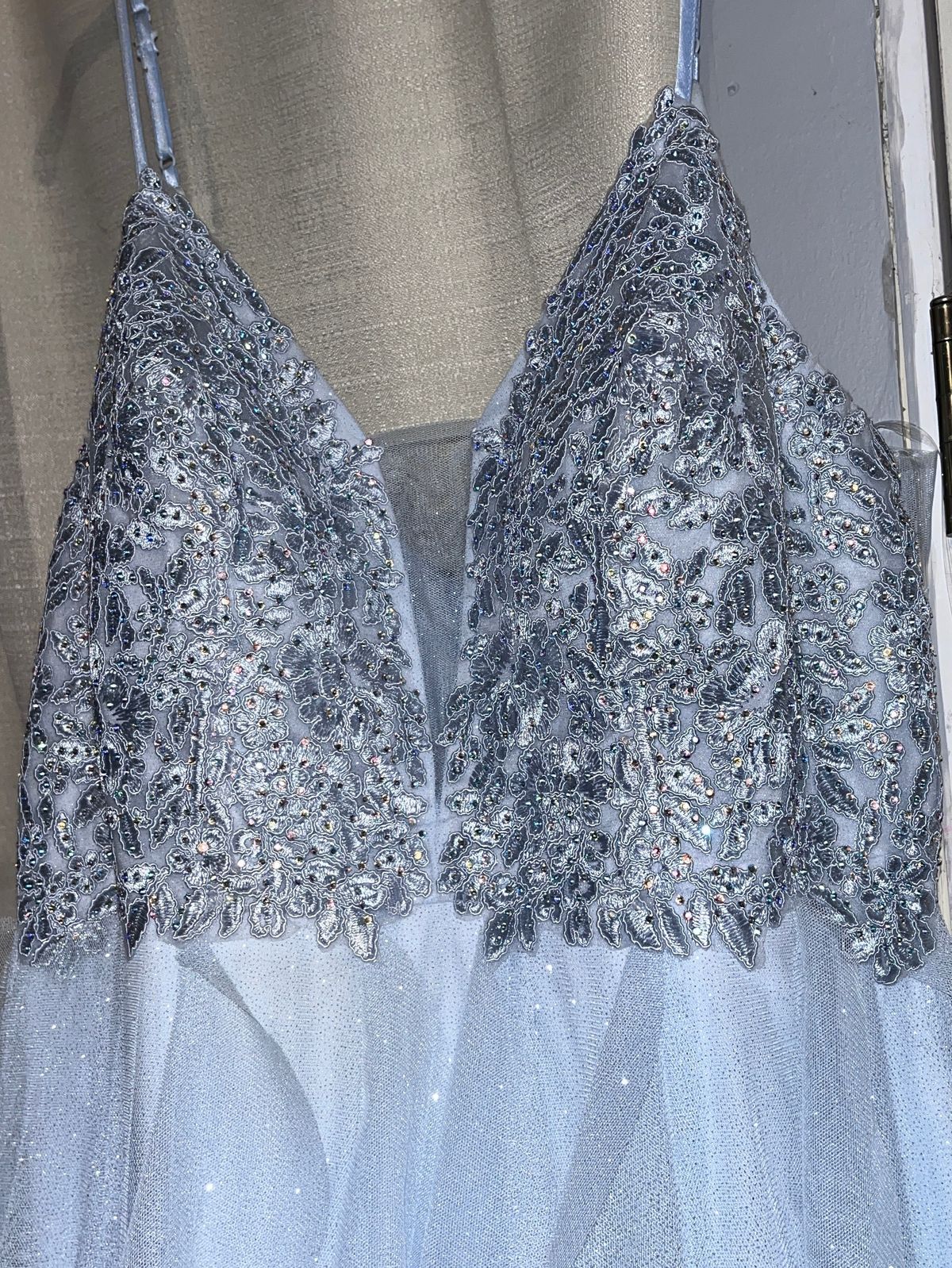 Plus Size 18 Prom Plunge Sequined Light Blue Ball Gown on Queenly