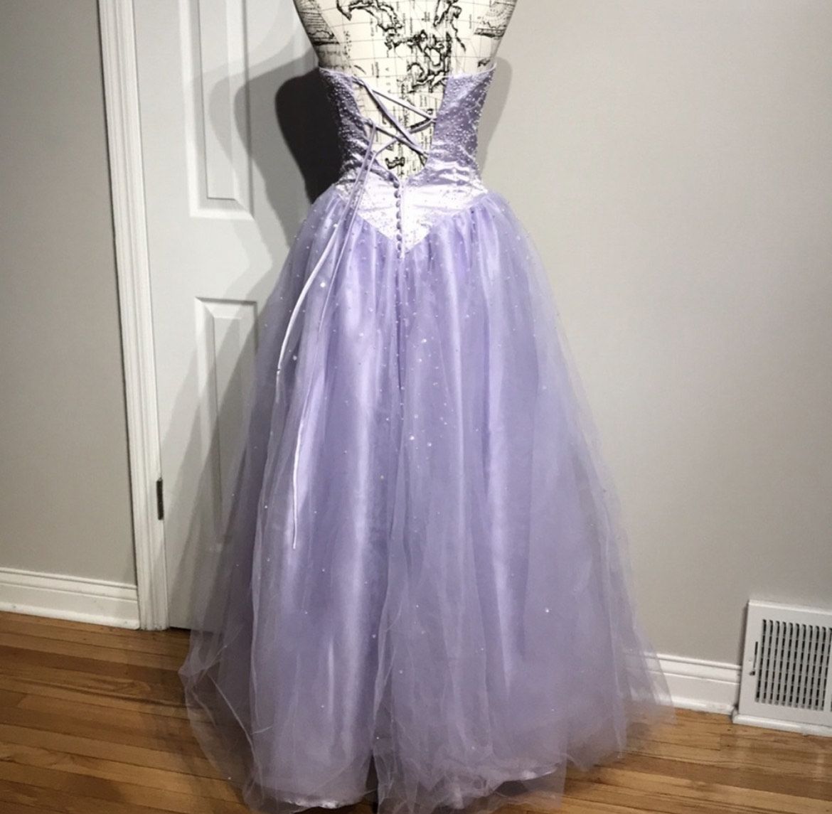 Size XS Strapless Sequined Light Purple Ball Gown on Queenly