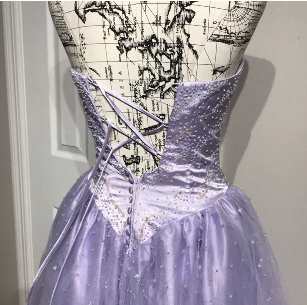 Size XS Strapless Sequined Light Purple Ball Gown on Queenly