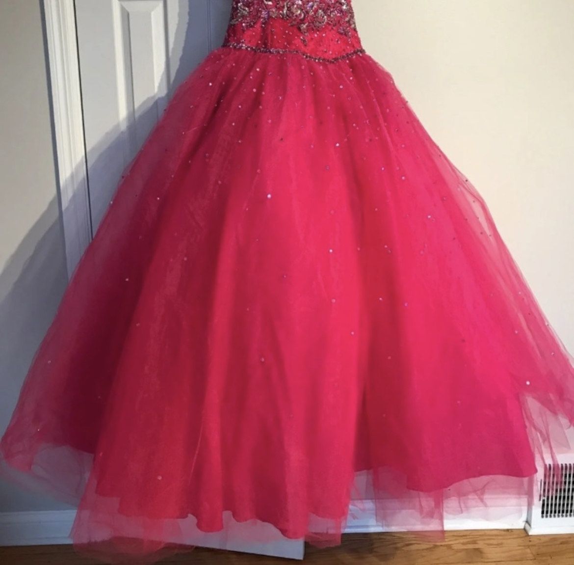MoriLee Size M Halter Floral Hot Pink Ball Gown on Queenly