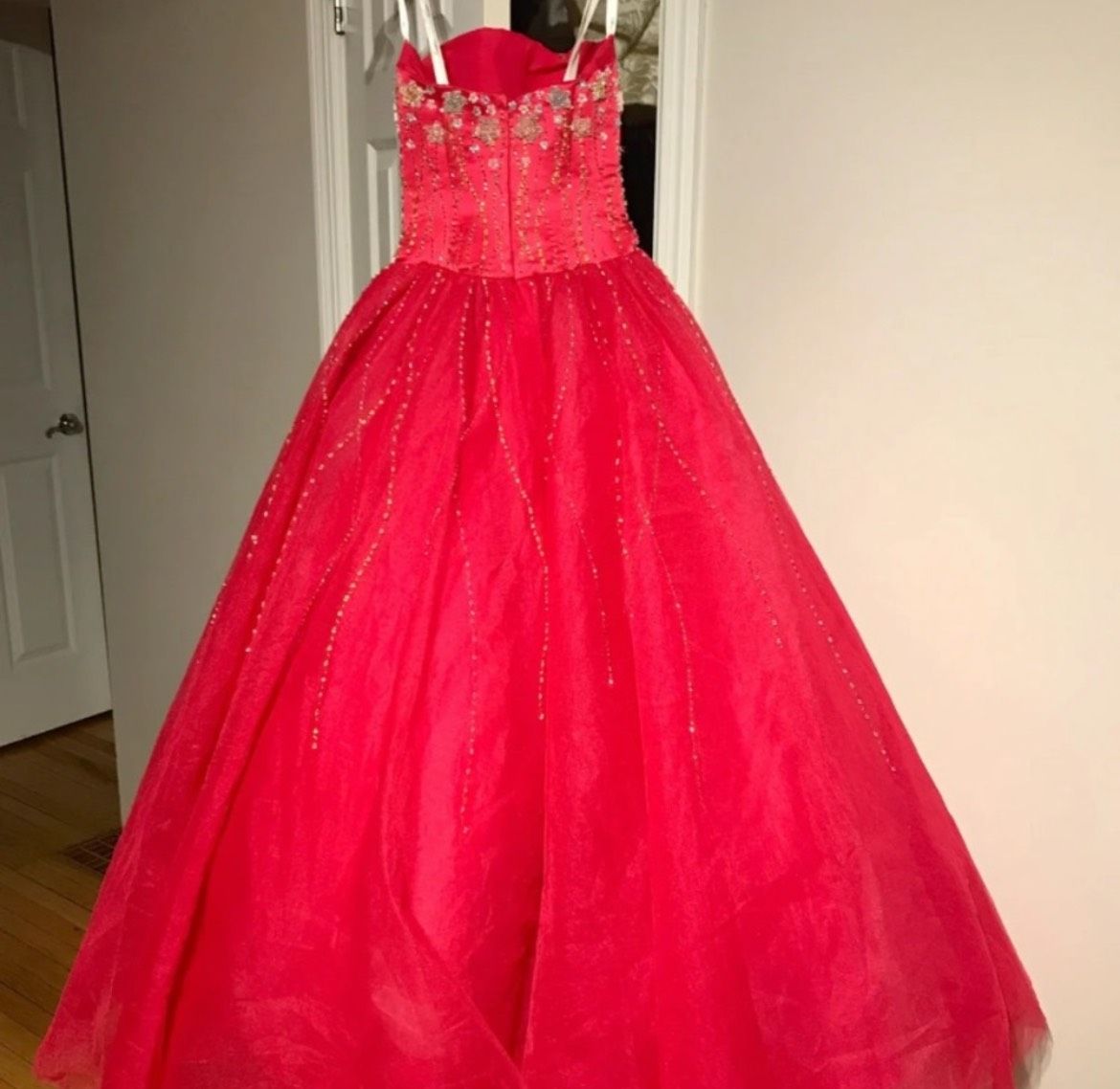 Tiffany Designs Size 2 Strapless Floral Hot Pink Ball Gown on Queenly