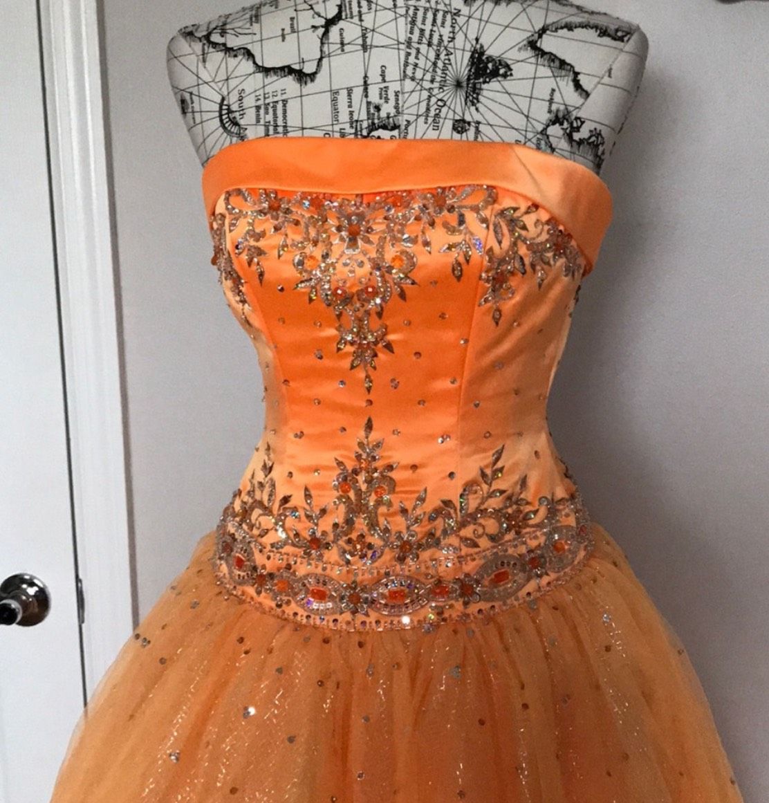 Fire & Ice Size 8 Prom Strapless Sequined Orange Ball Gown on Queenly