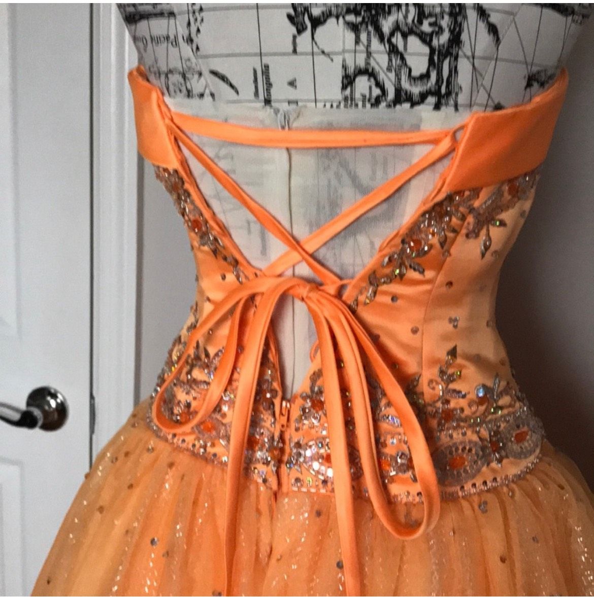 Fire & Ice Size 8 Prom Strapless Sequined Orange Ball Gown on Queenly