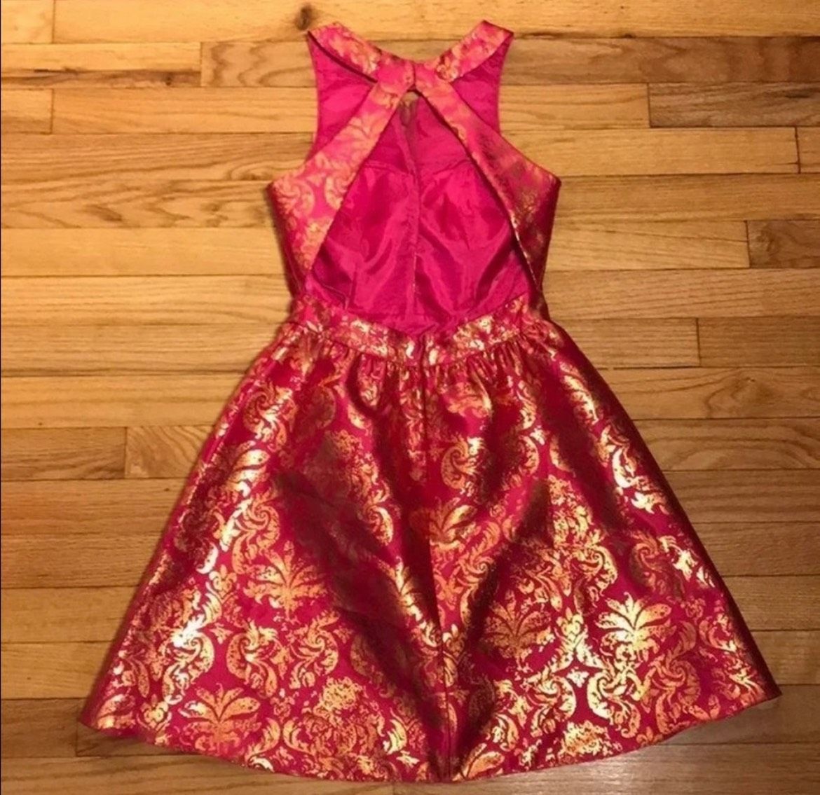 Adrianna Papell Size 4 Prom Halter Floral Hot Pink Cocktail Dress on Queenly