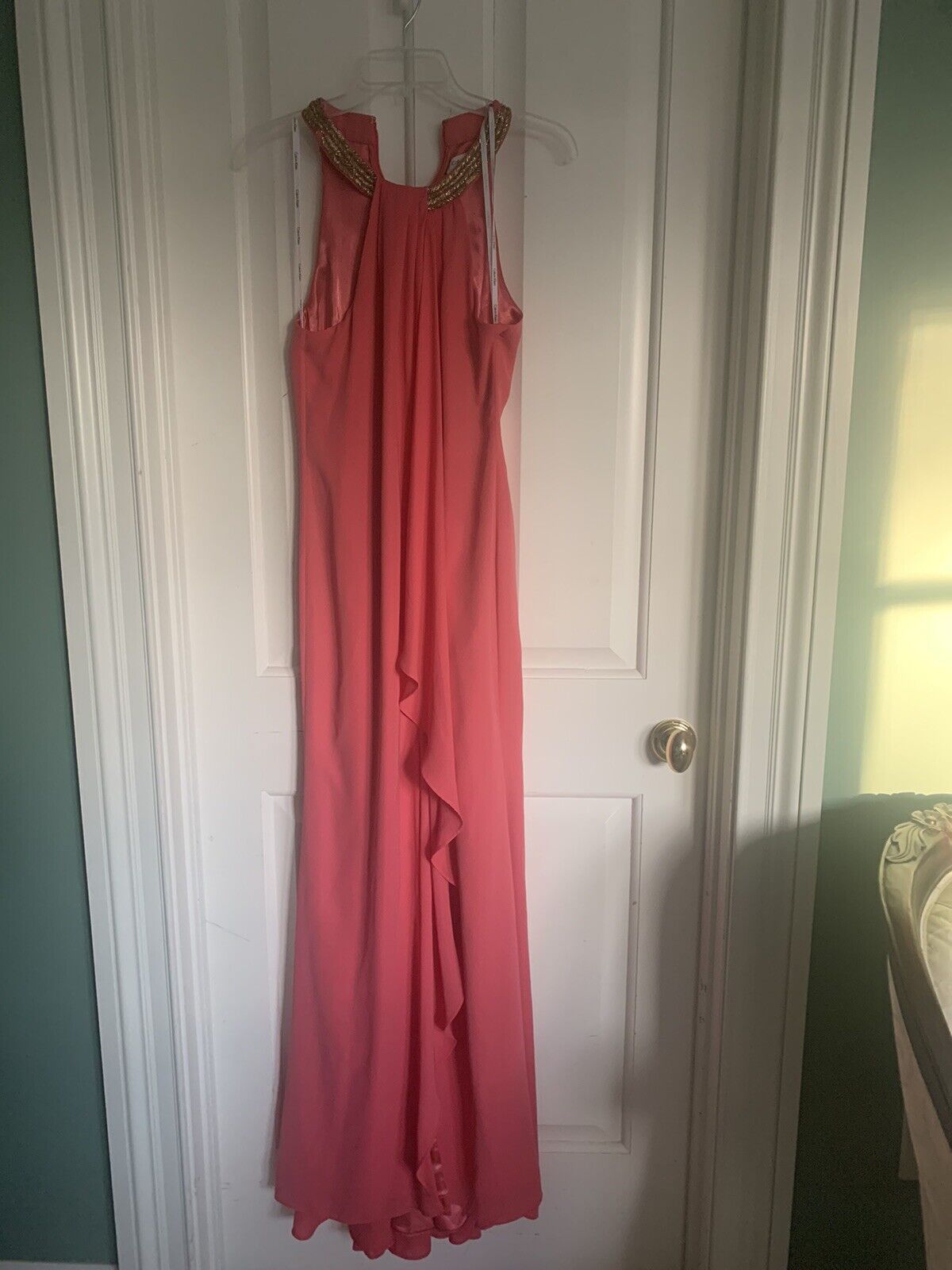Calvin Klein Size 6 Prom Halter Sequined Orange A-line Dress on Queenly
