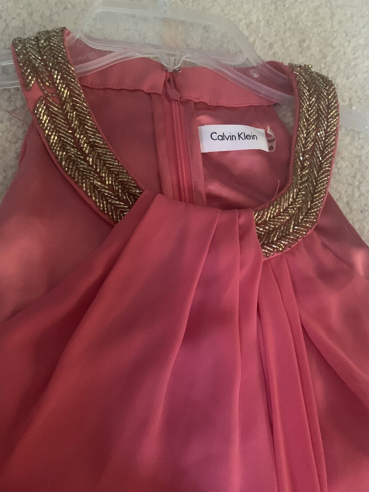 Calvin Klein Size 6 Prom Halter Sequined Orange A-line Dress on Queenly