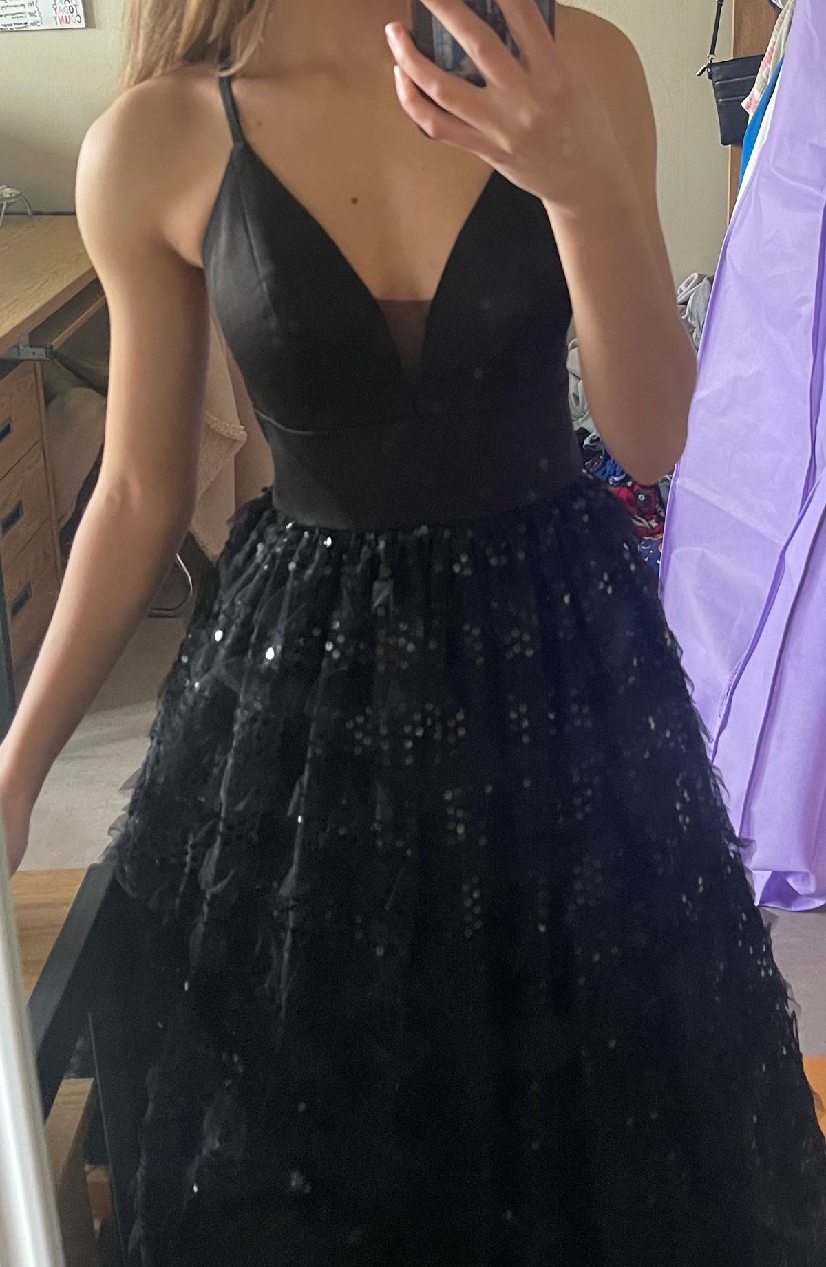 Size 0 Prom Black Ball Gown on Queenly