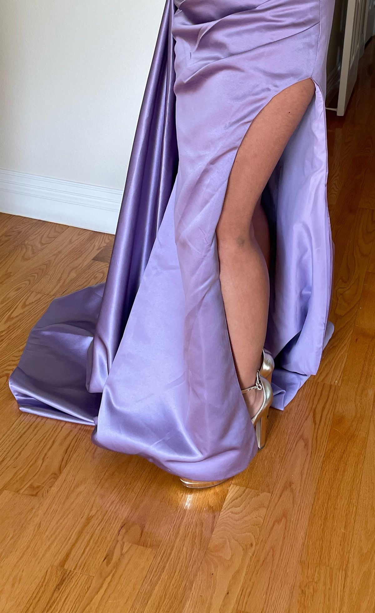 Size 6 Prom Strapless Satin Light Purple Floor Length Maxi on Queenly