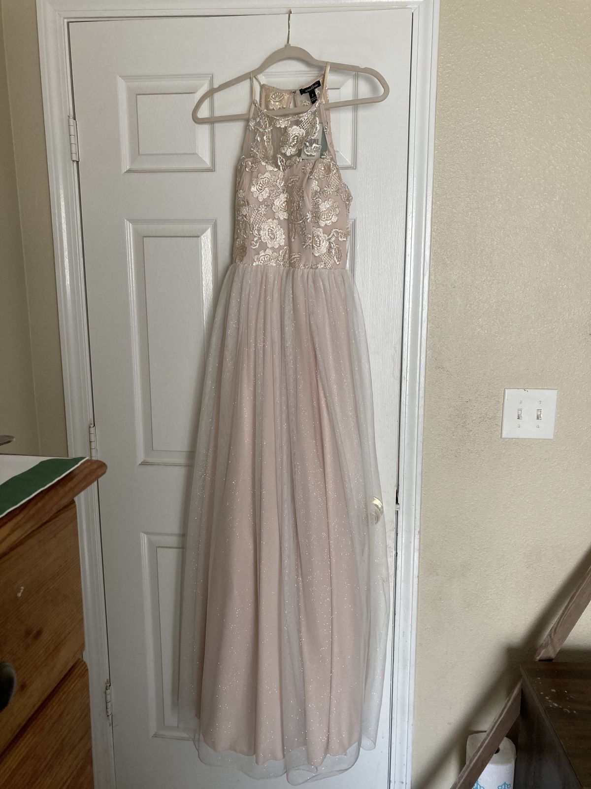 Size 6 Prom High Neck Nude Ball Gown on Queenly