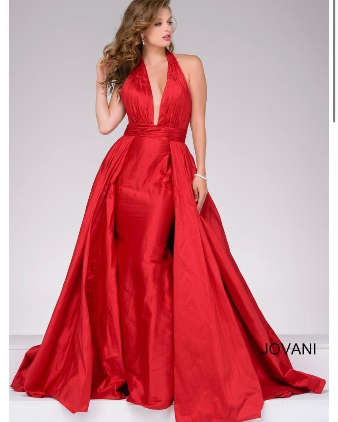 Jovani Size 00 Prom Plunge Red Ball Gown on Queenly