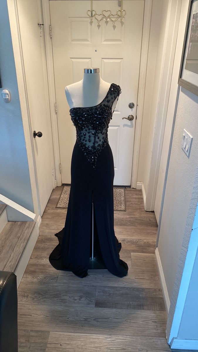 Blush Prom Size 0 Prom One Shoulder Sequined Black Mermaid Dress on Queenly