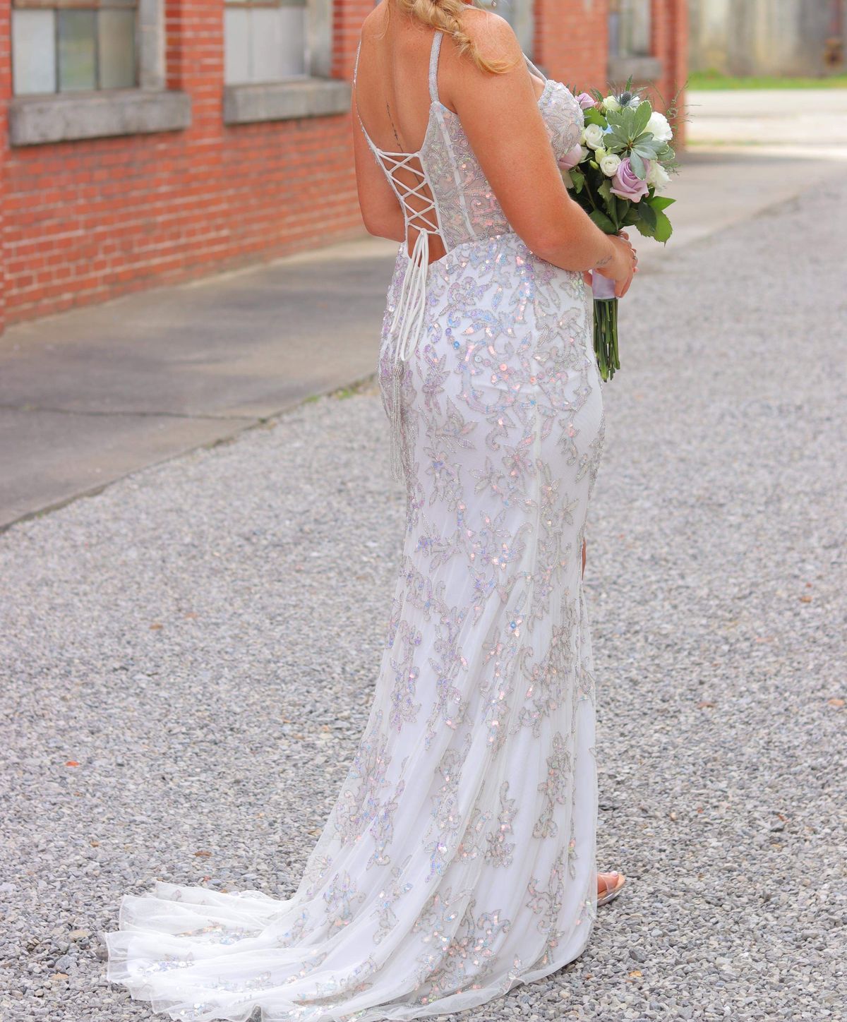 Sherri Hill Size 6 Wedding Sequined White Side Slit Dress on Queenly