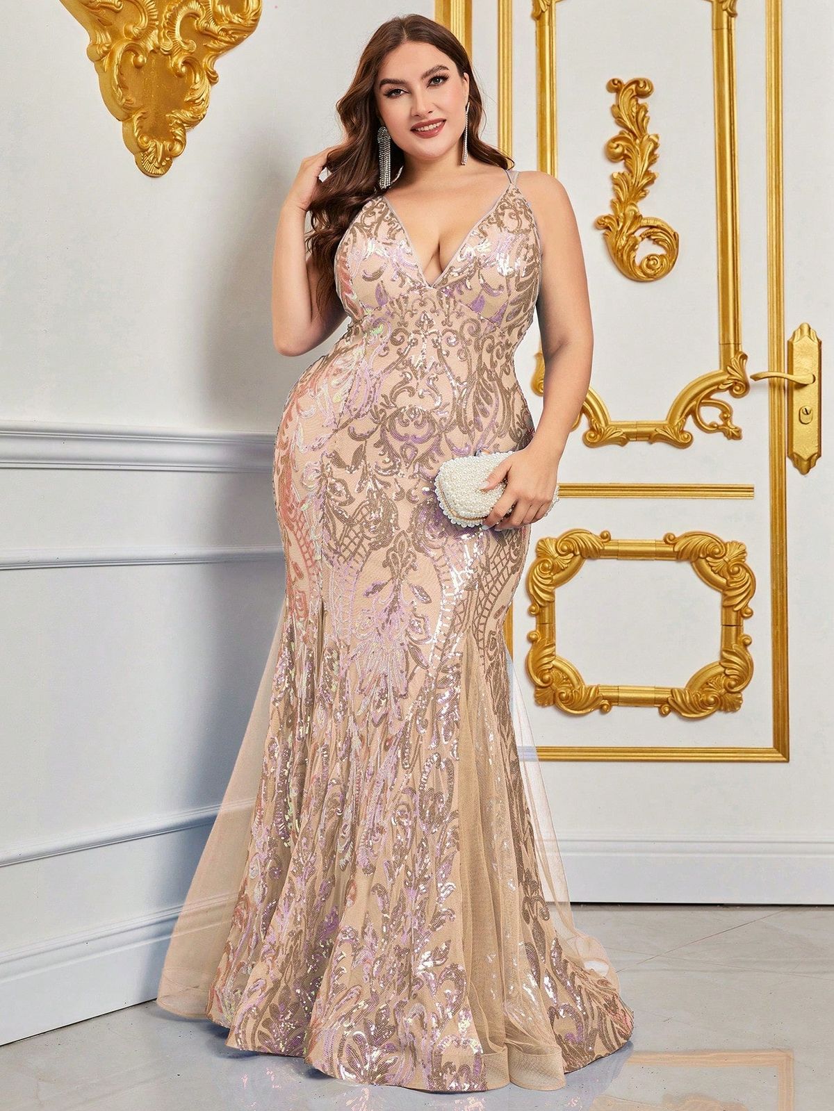 Style FSWD0799P Faeriesty Size 1X Gold Mermaid Dress on Queenly