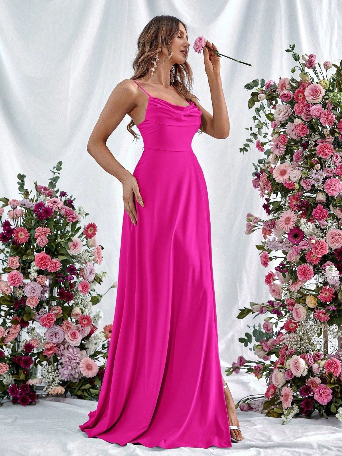 Style FSWD0913 Faeriesty Size XL Satin Hot Pink Side Slit Dress on Queenly