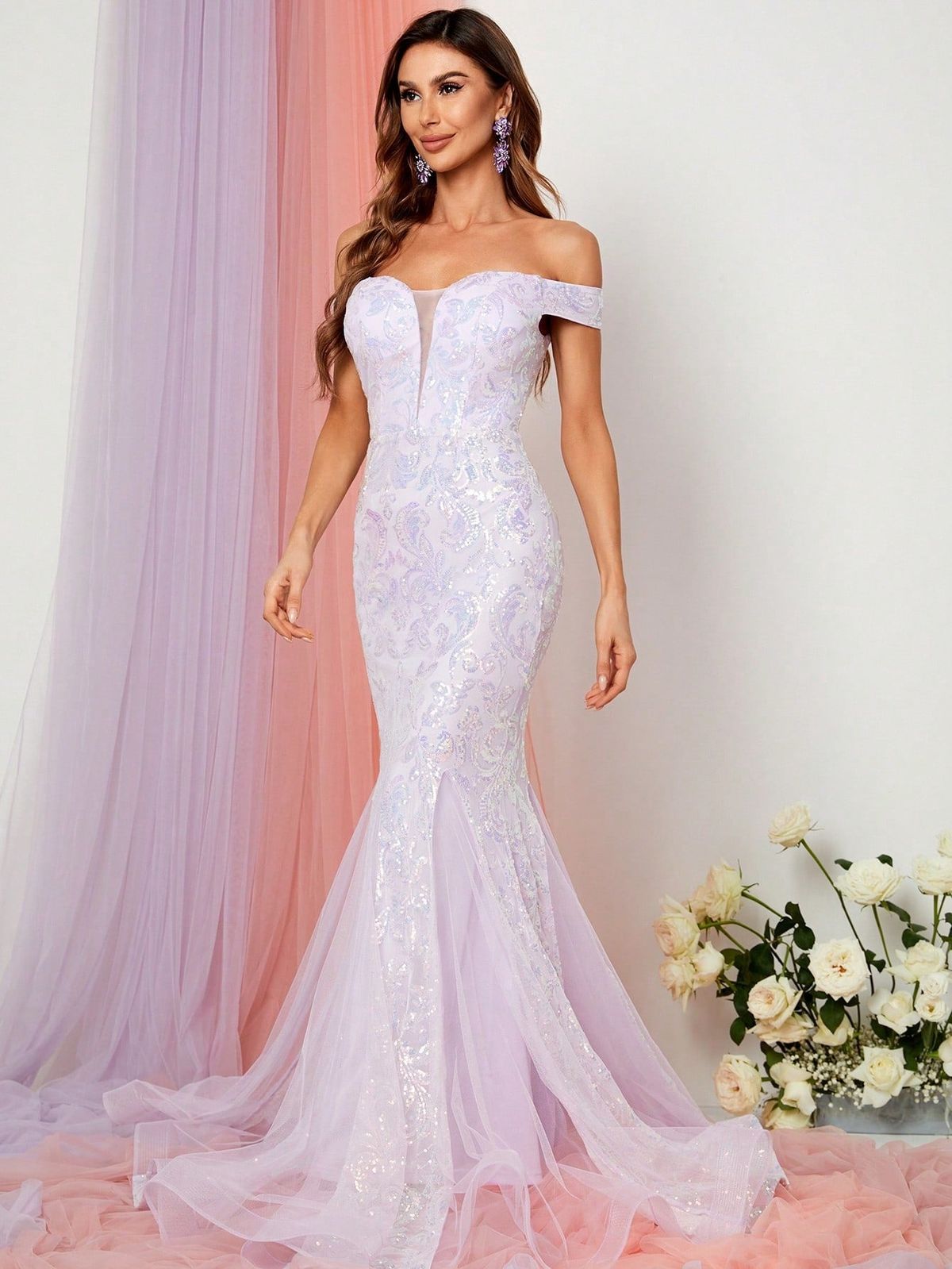 Style FSWD1174 Faeriesty Size M Bridesmaid Off The Shoulder Sheer White Mermaid Dress on Queenly