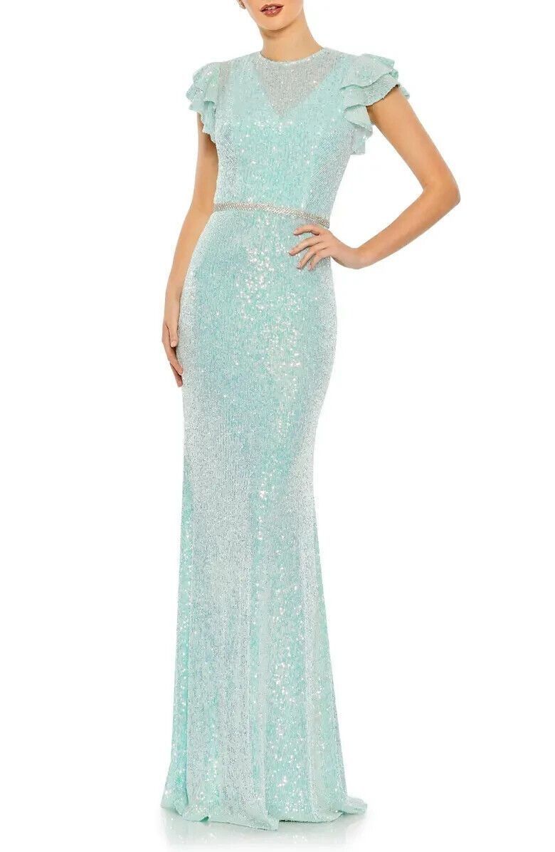 Mac Duggal Size 12 Prom Cap Sleeve Light Blue Floor Length Maxi on Queenly