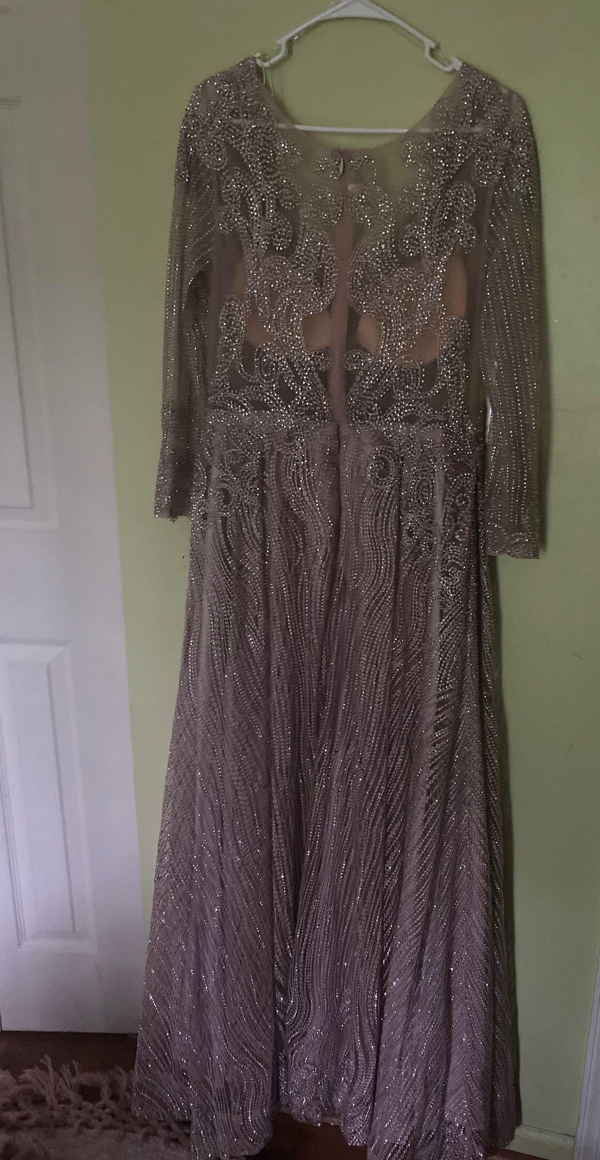Size 12 Prom Long Sleeve Sheer Rose Gold A-line Dress on Queenly