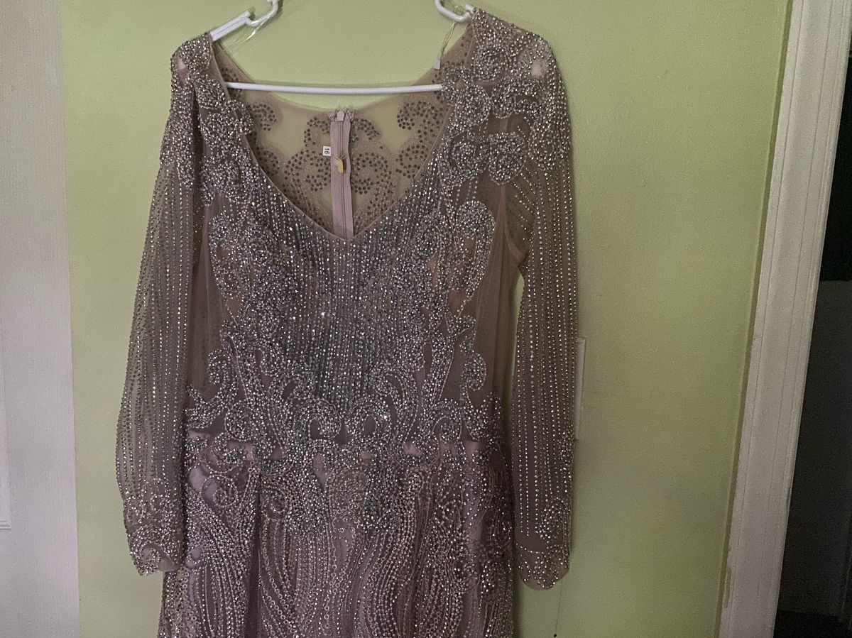 Size 12 Prom Long Sleeve Sheer Rose Gold A-line Dress on Queenly
