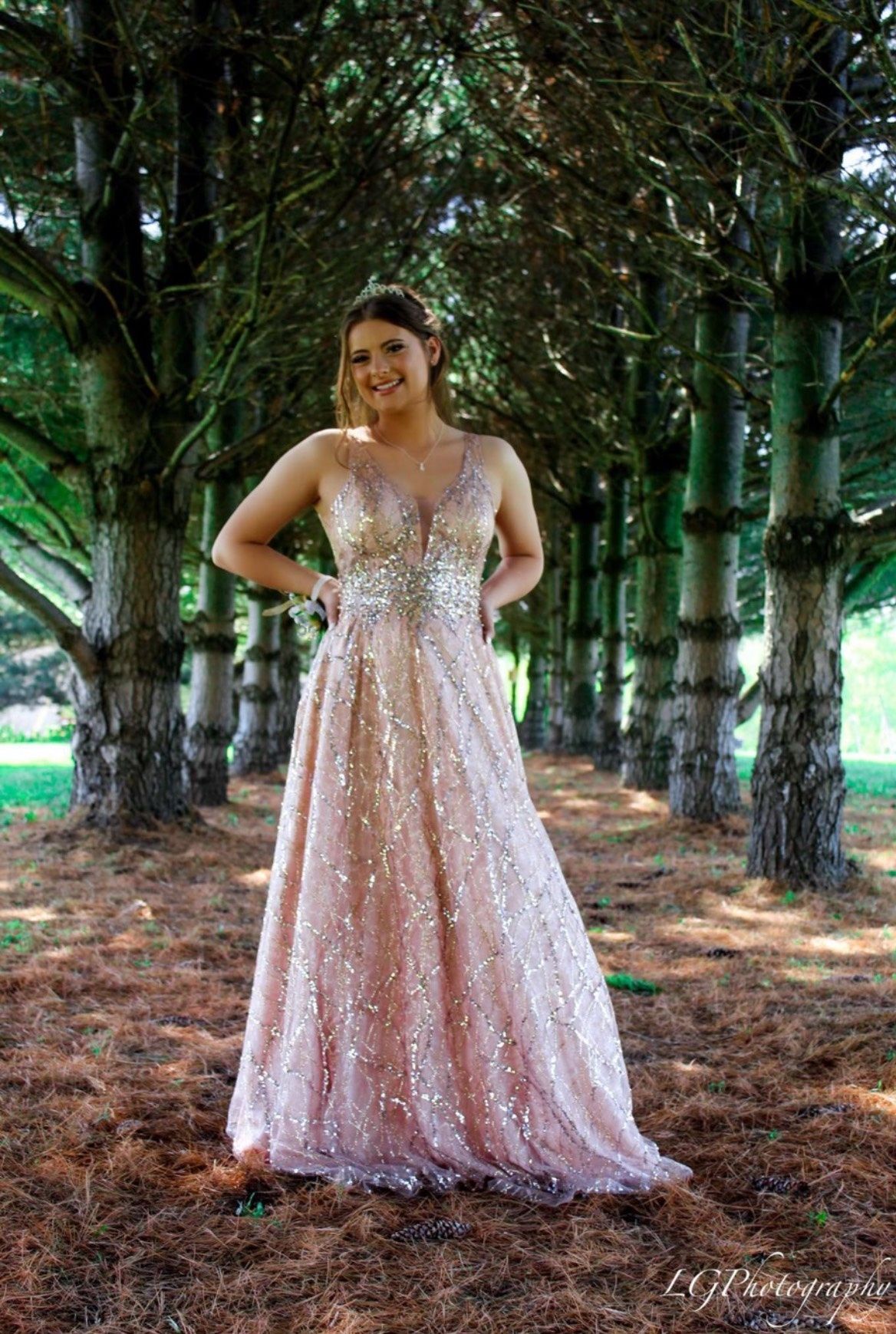 Size 6 Prom Sequined Pink Dress With Train on Queenly