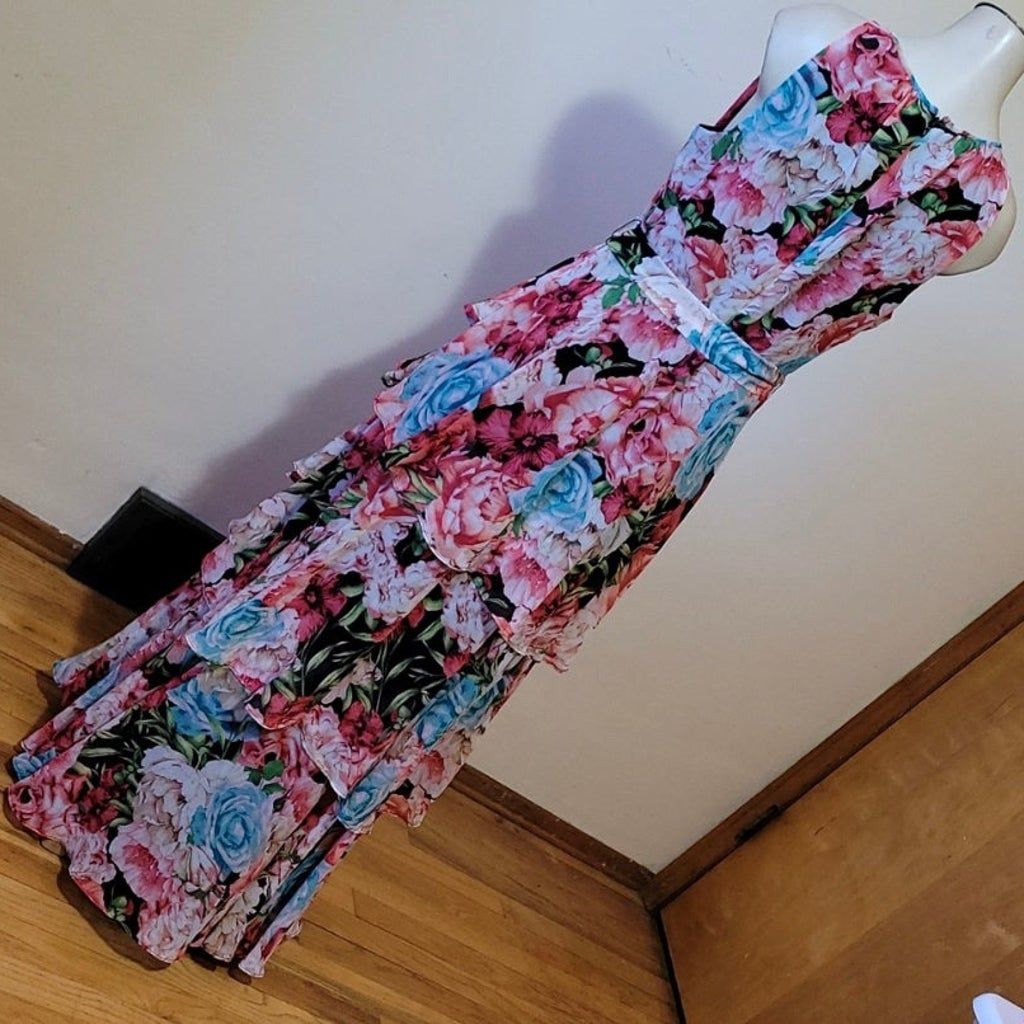 TAHARI Size 10 Wedding Guest High Neck Floral Multicolor Cocktail Dress on Queenly