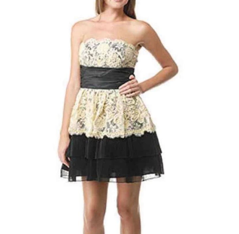 Betsey Johnson Evening Size 8 Prom Strapless Lace Black Cocktail Dress on Queenly