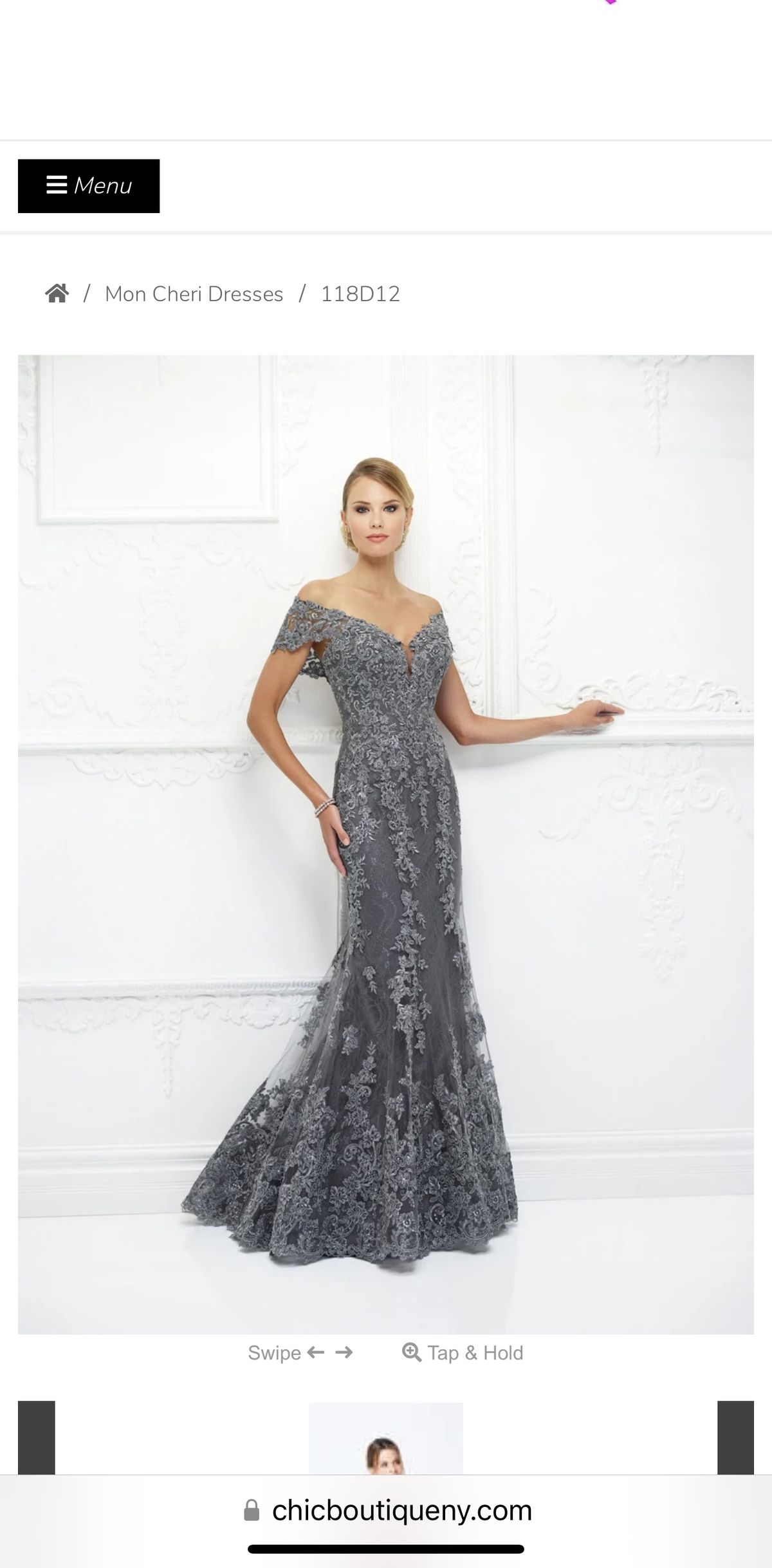 Style 118D12 Ivonne D by Mon Cheri Plus Size 16 Plunge Lace Silver Mermaid Dress on Queenly