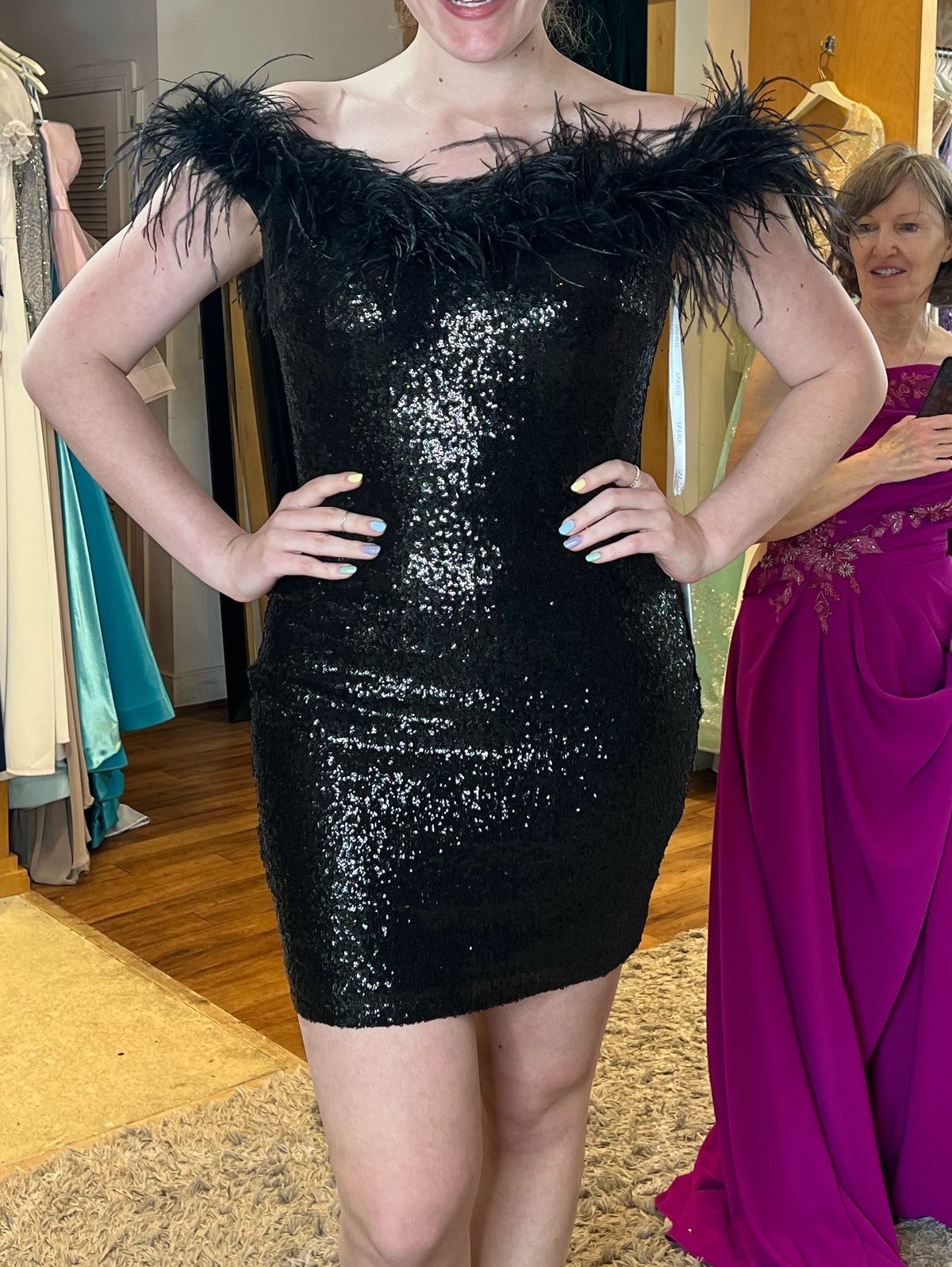 Jovani Size 8 Homecoming Off The Shoulder Black Cocktail Dress on Queenly